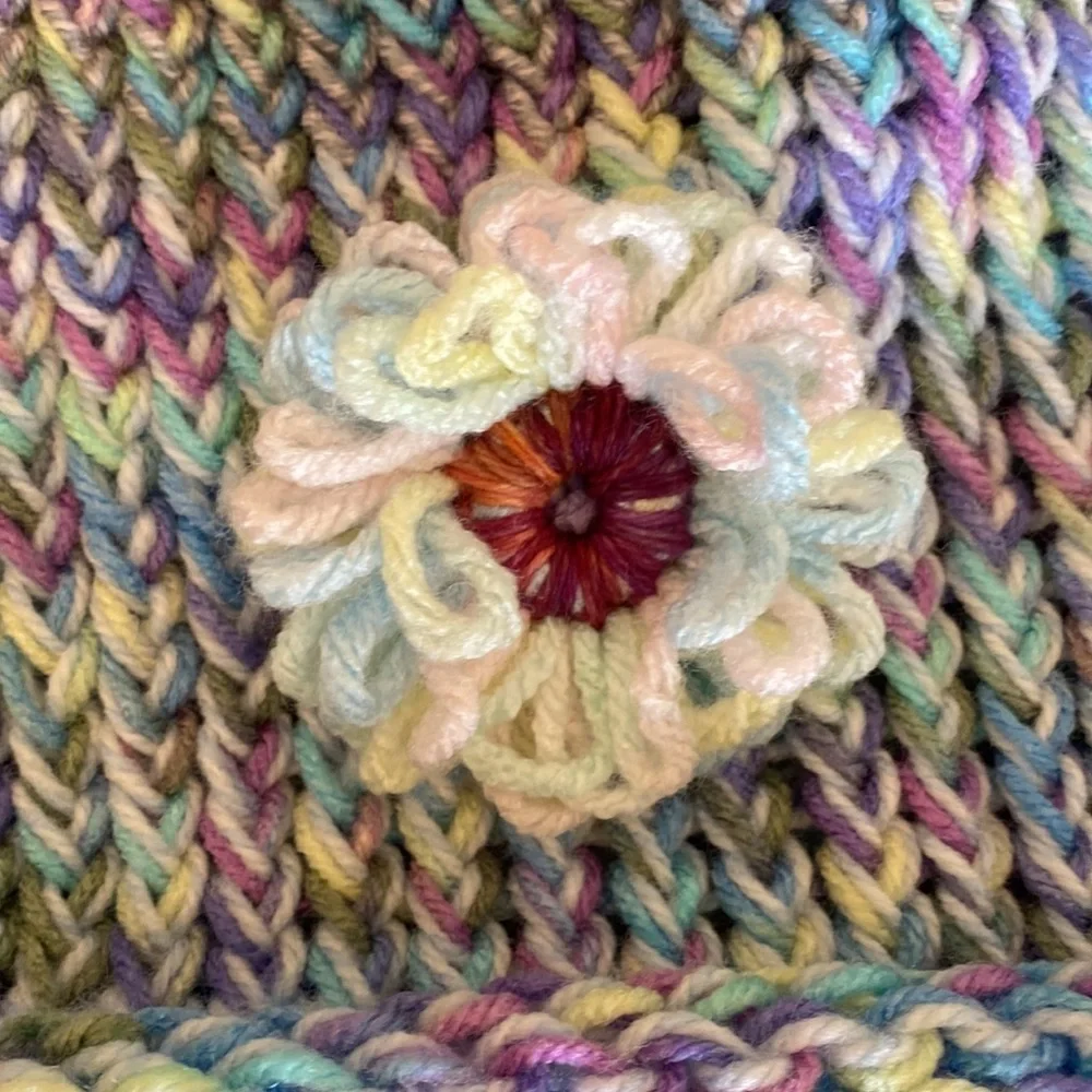 Hand Crafted Knit Hat with a Flower OS